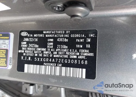 2014 Kia Optima Sx z USA, uszkodzony, nr VIN 5XXGR4A72EG308168